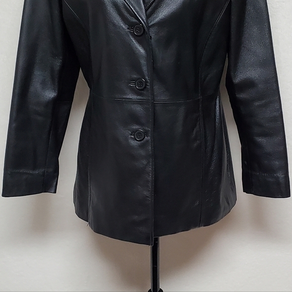 VINTAGE Worthington Black Textured Leather Button Up Quilted Blazer Jacket M - Picture 6 of 15